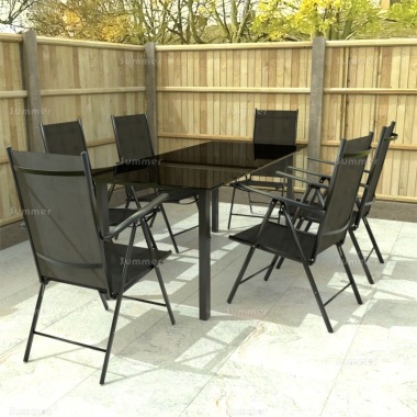 6 Seater Dining Set 304 - Textilene Recliners, Rectangular Table