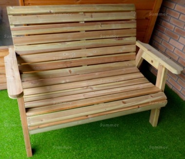 2 Seater Bench 332 - High Back, Slatted Seat and Back
