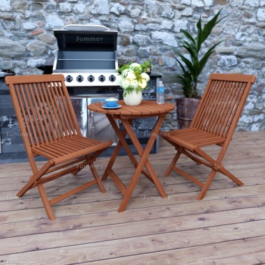 2 Seater Teak Bistro Set 170 - Folding Chairs, Round Table