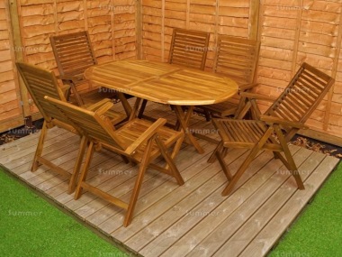 6 Seater Teak Dining Set 186 - Reclining Chairs, Folding Table