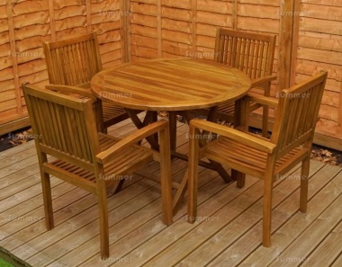 4 Seater Teak Dining Set 197 - Stacking Armchairs, Round Table