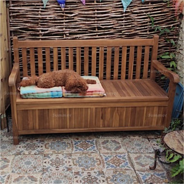 3 Seater Teak Storage Bench 259 - Fully Assembled, Hinged Lid