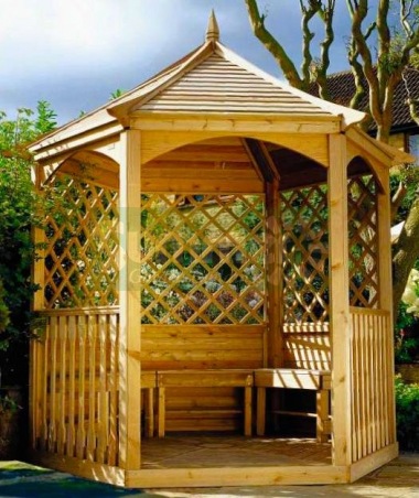 Wooden Gazebo 22 - Hexagonal, Pressure Treated, Slatted Roof