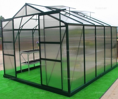 Aluminium Greenhouse 067 - Green, Polycarbonate, Base Included