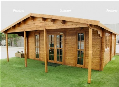 Apex 70mm Log Cabin 806 - Double Glazed, Large Front Overhang Apex 70mm Log Cabin 806 - Double Glazed, Large Front Overhang