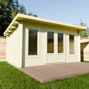 Double Door 45mm Pent Roof Log Cabin 013 - Double Glazed Double Door 45mm Pent Roof Log Cabin 013 - Double Glazed