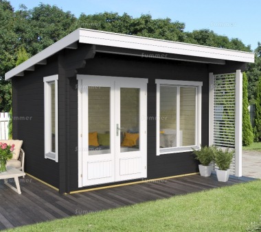 Pent Roof Log Cabin 418 - Double Doors, Louvred Side Panel
