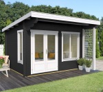 Pent Roof Log Cabin 418 - Double Doors, Louvred Side Panel