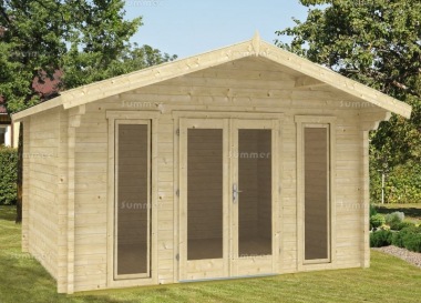 Double Door 40mm Apex Log Cabin 589 - Large Panes, Double Glazed