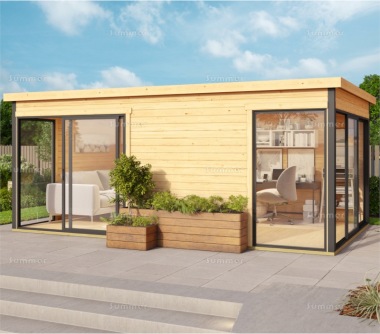 Two Room 45mm Log Cabin 150 - Modern Aluminium Hybrid, FSC® Certified Two Room 45mm Log Cabin 150 - Modern Aluminium Hybrid, FSC® Certified