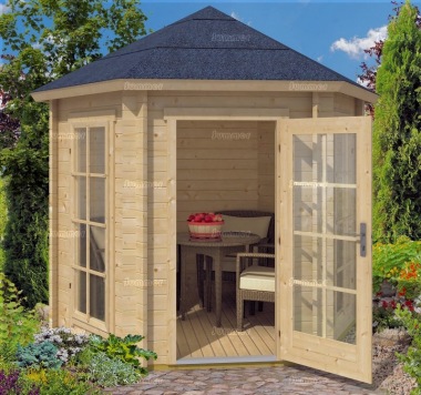 Hexagonal 45mm Log Cabin 596 - Doubled Glazed, FSC® Certified Hexagonal 45mm Log Cabin 596 - Doubled Glazed, FSC® Certified