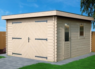 Wooden 45mm Log Garage 677 - Pent, Hinged Doors