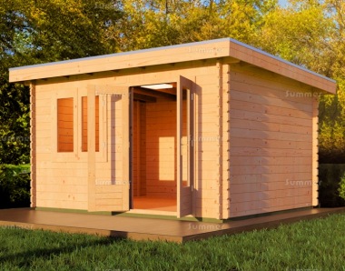 45mm Double Door Pent Roof Log Cabin 611 - Double Glazed 45mm Double Door Pent Roof Log Cabin 611 - Double Glazed
