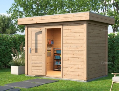 28mm Log Cabin Shed 205 - Half Boarded Door, Double Glazed