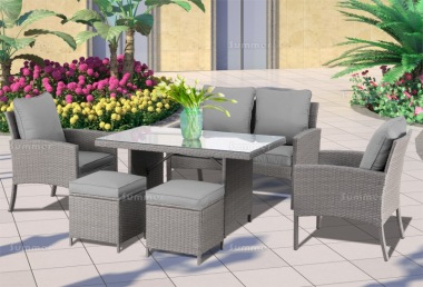 6 Seater Rattan Dining Set 256 - Steel Frame, Cushions 6 Seater Rattan Dining Set 256 - Steel Frame, Cushions