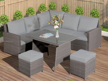 8 Seater Rattan Corner Dining Set 615 - Aluminium Frame, 100mm Cushions 8 Seater Rattan Corner Dining Set 615 - Aluminium Frame, 100mm Cushions