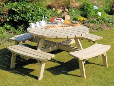 8 Seater Round Picnic Table 840 - 4ft 5in Table, Pressure Treated