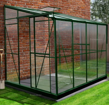 Aluminium Lean To Greenhouse 338 - Green, Toughened Glass, Base Included