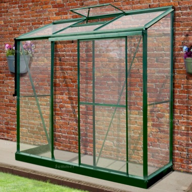 Aluminium Lean To Greenhouse 340 - Toughened Glass, Silver or Green Finish
