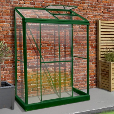 Aluminium Lean To Greenhouse 341 - Green, Toughened Glass, Base Included