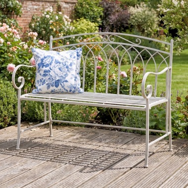 2 Seater Vintage Bench 690 - Wrought Iron, White Antique Finish 2 Seater Vintage Bench 690 - Wrought Iron, White Antique Finish