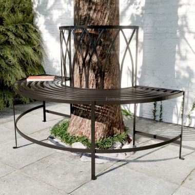 Vintage Tree Seat 606 - Wrought Iron, Black Antique Finish, Half Round