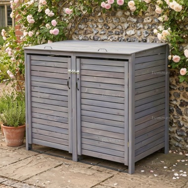 Wheelie Bin Store 249 - Grey Wooden Slatted, FSC® Certified