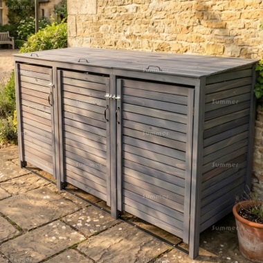 Wheelie Bin Store 251 - Grey Wooden Slatted, FSC® Certified