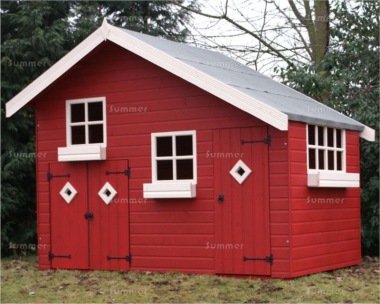 Painted Two Storey Playhouse 218 - With Garage, Fitted Free Painted Two Storey Playhouse 218 - With Garage, Fitted Free