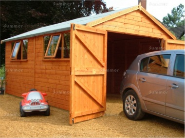 Wooden Garage 16 - Apex, Shiplap, Hinged Doors, Fitted Free Wooden Garage 16 - Apex, Shiplap, Hinged Doors, Fitted Free