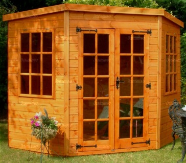 Corner Summerhouse 35 - Shiplap, Georgian, Double Door, Fitted Free