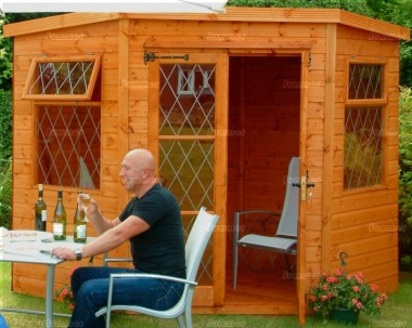 Corner Summerhouse 49 - Leaded Glass, Double Door, Fitted Free Corner Summerhouse 49 - Leaded Glass, Double Door, Fitted Free