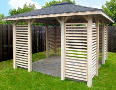 Gazebo 444 - Grey Finish, Pressure Treated, Slatted Sides Gazebo 444 - Grey Finish, Pressure Treated, Slatted Sides