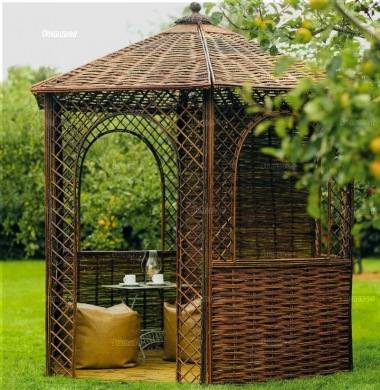 Wooden Gazebo 54 - Woven Natural Willow Wooden Gazebo 54 - Woven Natural Willow
