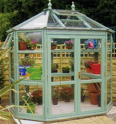 Painted Cedar Octagonal Greenhouse 586 - Toughened Glass, Staging