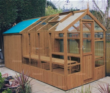 Thermowood Wooden Greenhouse 213 - Built In Shed