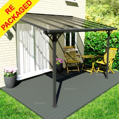 Repackaged Aluminium Lean To Gazebo 372 - Adjustable Height, Polycarbonate Roof