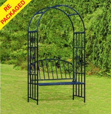 Repackaged Arbour 070 - Powder Coated Steel With Rose Arch Repackaged Arbour 070 - Powder Coated Steel With Rose Arch