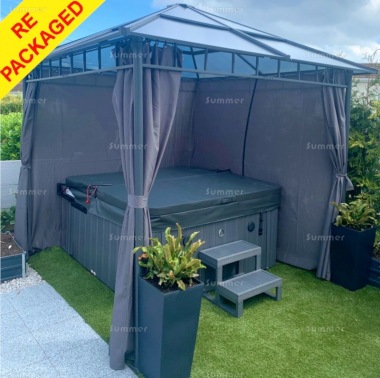 Repackaged Metal Gazebo 268 - Polycarbonate Roof, Side Curtains